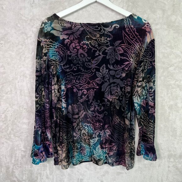 Vintage Y2K Coldwater Creek Velvet Burnout Top Floral Paisley Fairy Whimsigoth L - Picture 2 of 8